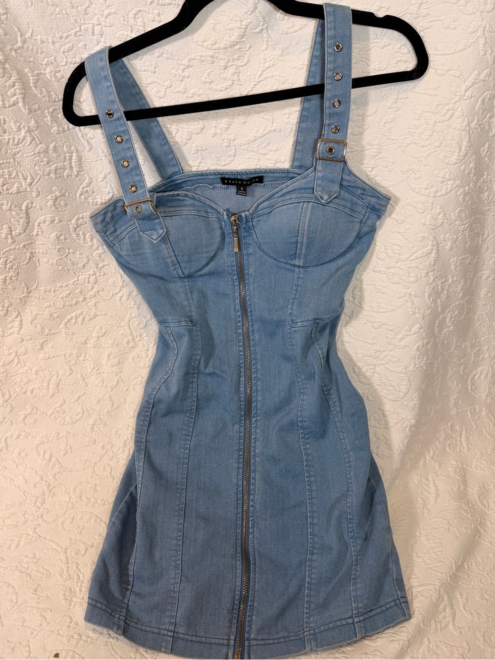 Haute Monde Light Blue Denim Zip-Front Mini Dress